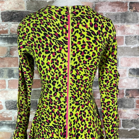 Jawbreaker 80s Punk Disco Cut Out Neon Leopard Green Skater Dress Costume - Picture 7 of 8